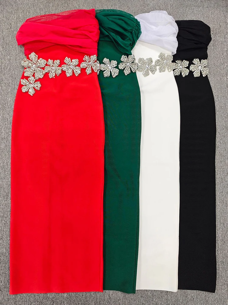 セクシーなオフショルダーダイヤモンドフラワーバンデージドレス女性用ブラックメッシュパッチワークボディコンロングドレスイブニングパーティーガウン