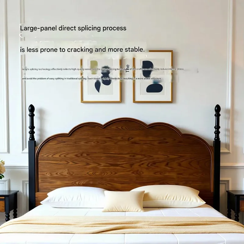 Solid Wood Double Bed Frame with Natural Finish and European  Design