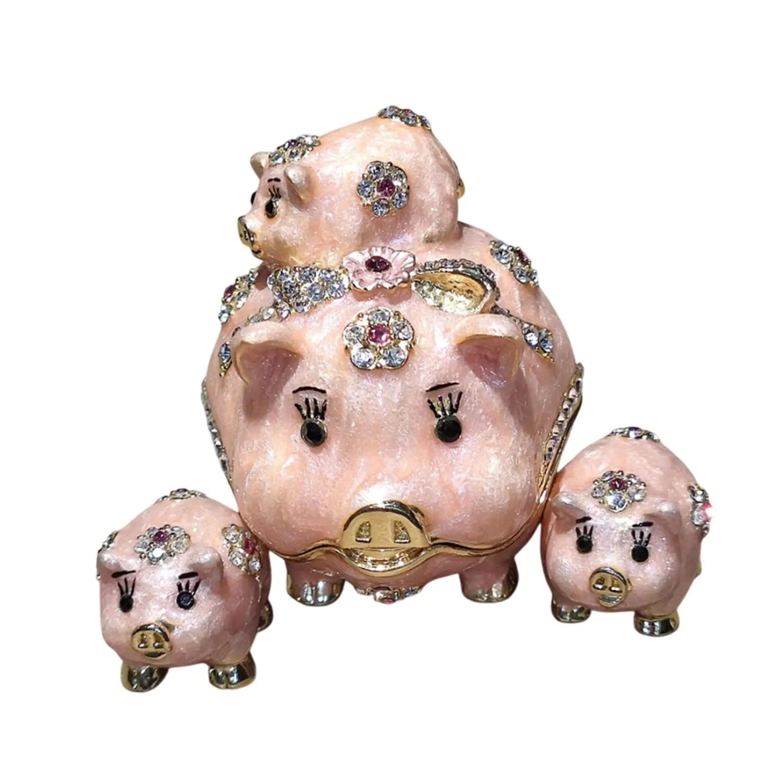 Trinket Box Gift for Women Pig Statue Decorative Hand Painted Enameled Jewelry Box for Necklace Bracelet Rings Desktop Decor