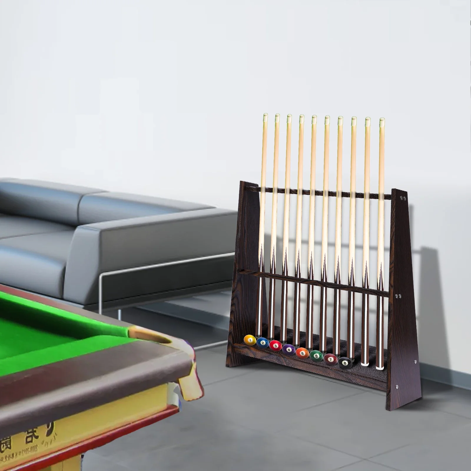 10-Hole Wall-Mounted Cue Rack, Billiard Cue Rack, Fishing Rod Holder,Golf Club Rack, Scratch-Resistant Retro Wooden Square Brown