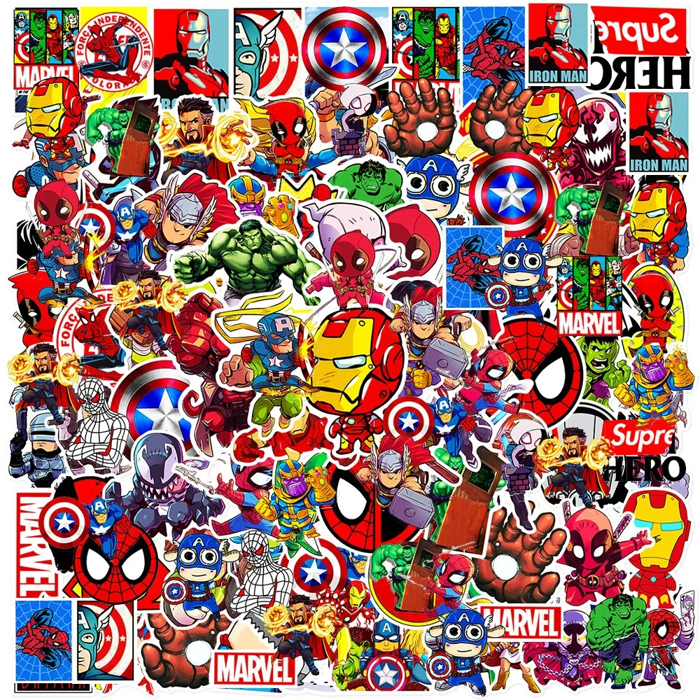 100 Uds. Pegatinas de Los Vengadores de Disney, calcomanías de superhéroes, monopatín, portátil, motocicleta, pegatina impermeable, juguetes para niños