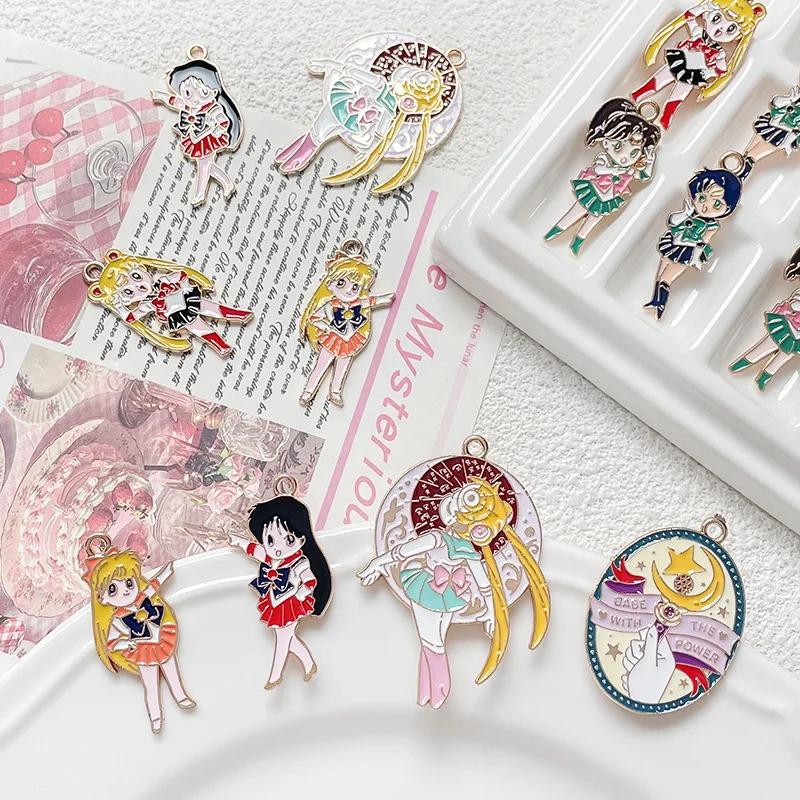 10PCS DIY Cute Sailor Moon Anime Metal Charming DIY Keychain Pendants Fashion Jewelry Phone Backpack Accessory Gifts view 3