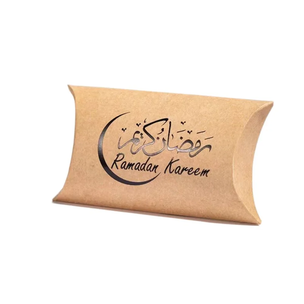 10Pcs Crescent Design Ramadan Gifts Packaging Moon Star Pattern Foldable Eid Candy Gift Boxes Pillow Shape Eid Mubarak
