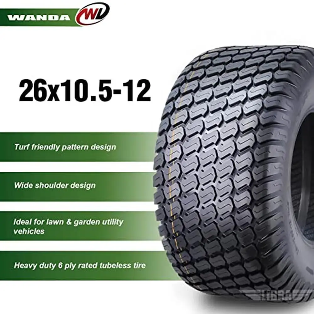 Lawn Mower Tractor Cart Turf Tires 26x10.5-12 Heavy Duty 4 Ply Set 2-13055 Multipurpose Design Max Traction 1825lbs Max Load