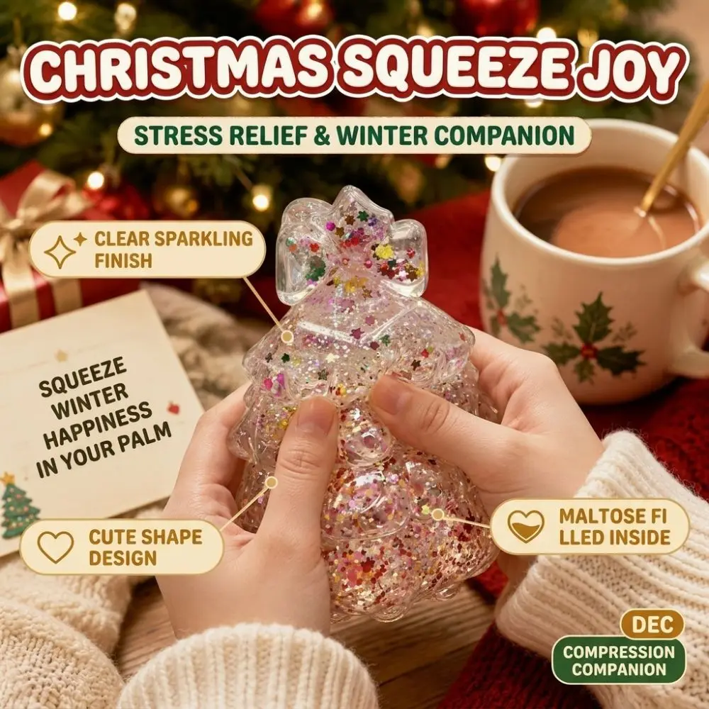 TPR Christmas Squishy Toy Squeezable Festive Shapes Stress Relief Toy Multicolor Glitter Santa Claus Shape