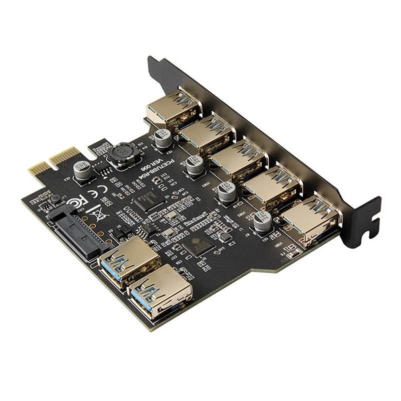 بطاقة توسيع PCI-E USB 3.0 7 منافذ مع موصل طاقة SATA 15Pin محول PCIE X1 USB3.0 بسرعة 5 جيجابت في الثانية