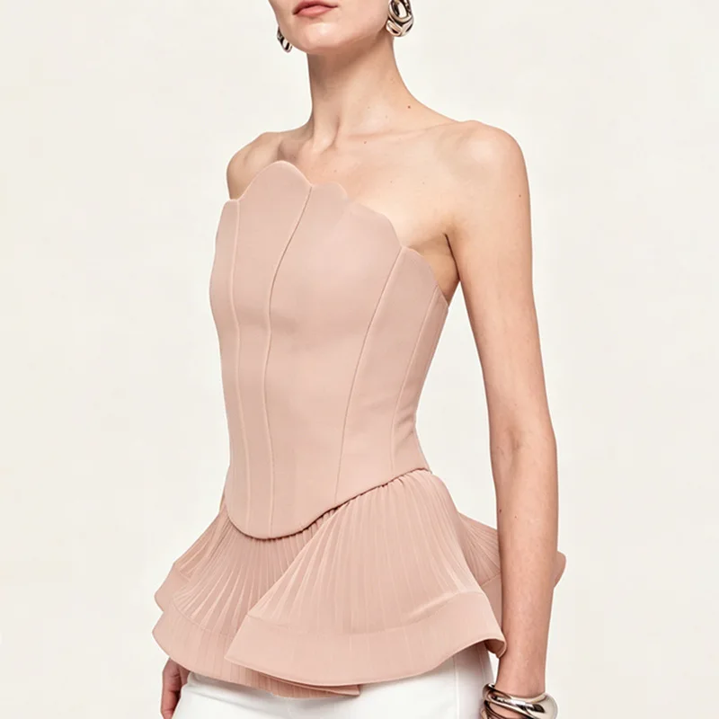 ZAMOR HIGH STREET Women's 2026 New Sexy Top Solid Sleeveless Slim Fit Ruffle Spliced Tube Camisole Waist-Defined Vest