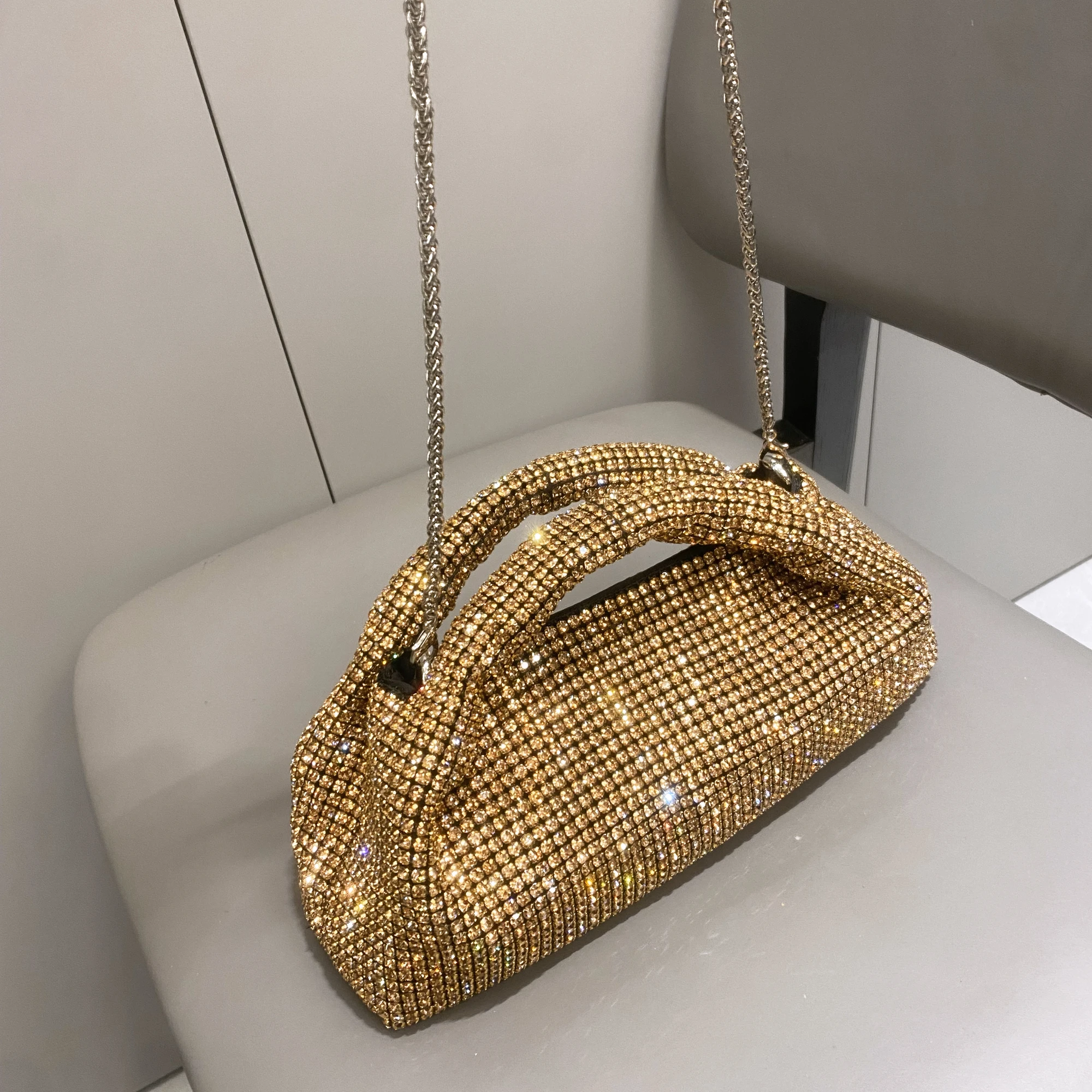 Shiny Crystal Clutch purse bucket Shoulder bag rhinestone Handmade purses and handbags luxury Designer Evening clutch Bag Purse