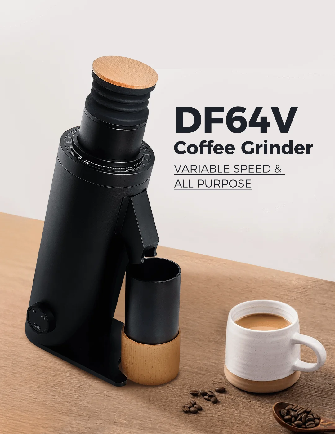 Barista Coffee Grinder with Variable Speed Control for Perfect Extraction Cappuccino Espresso Machine Grinder DF64V
