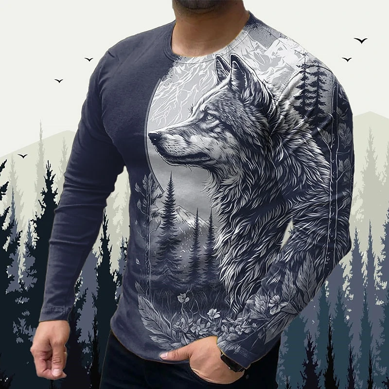 Trend Wolf 3D Printed Long Sleeve T Shirts Spring Autumn Fashion O Neck Animals Graphic T-shirts Cool Streetwear Loose Tees Tops