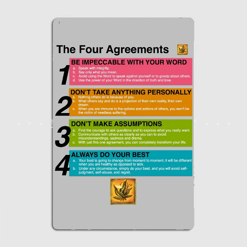 

The Four Agreements Metal Plaque Poster Club Home Bar Cave Classic Plaques Tin Sign Posters Room Wall Decor