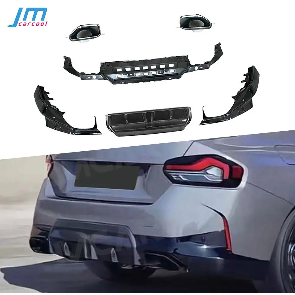 ABS Rear Bumper Diffuser for BMW 2 Series G42 M-Sport Coupe 2021 + Exhaust Tips Car Bumper Accessories Gloss Black