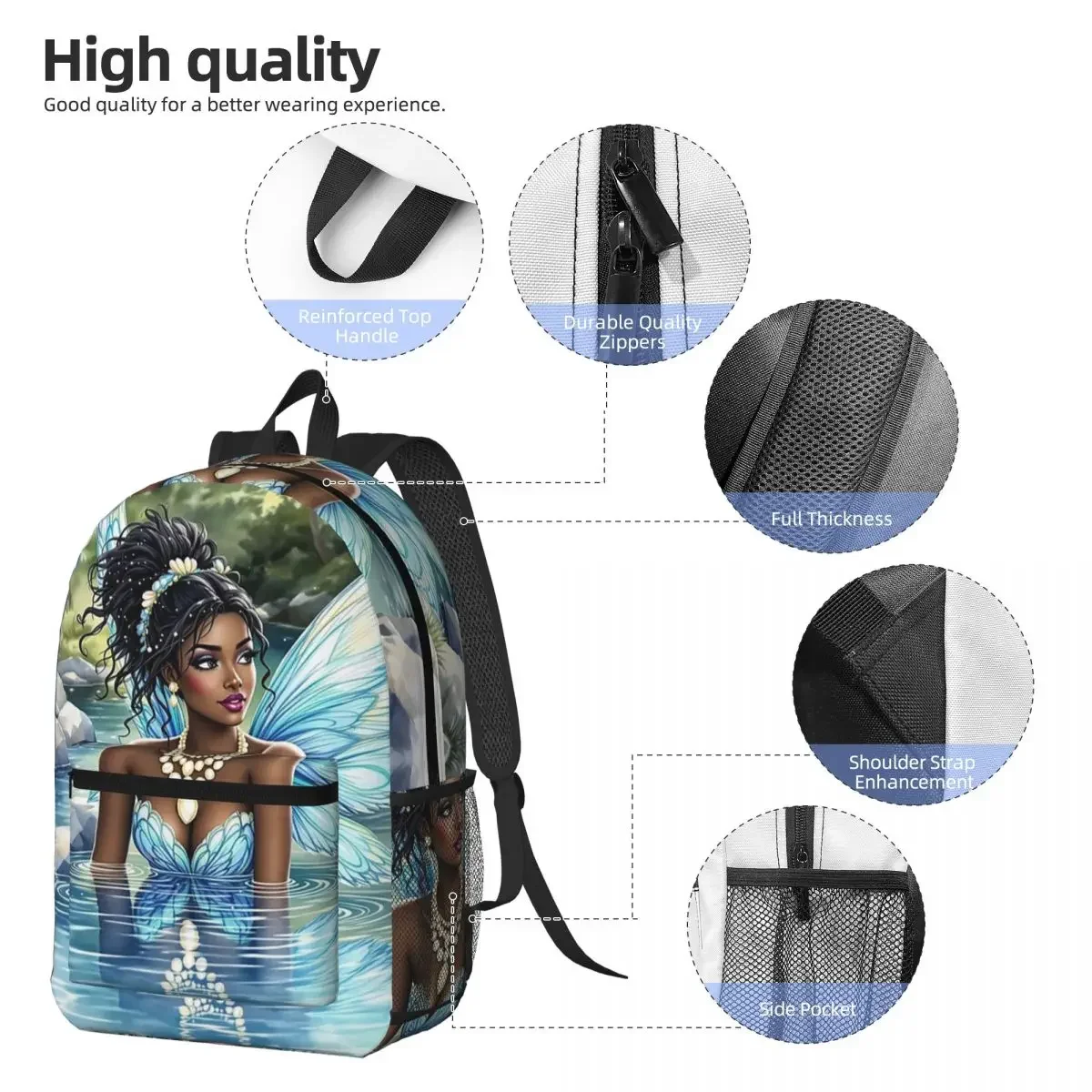 African Enchanted Fairy Backpack Boys Girls BookBag Children School Bag Laptop Shoulder Bags for Men Women