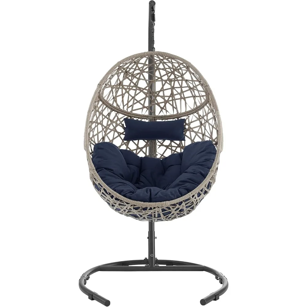 

Patio Furniture Outdoor Egg Chair Swing with Stand - Wicker Tear Drop Hammock Chair with Cushion for Indoor Outdoor Use