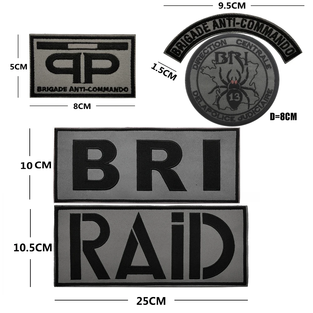 France RAID BRI Tactical Square Large Size Embroidery Patch Hook & Loop Stick On Tactical Vest Patch