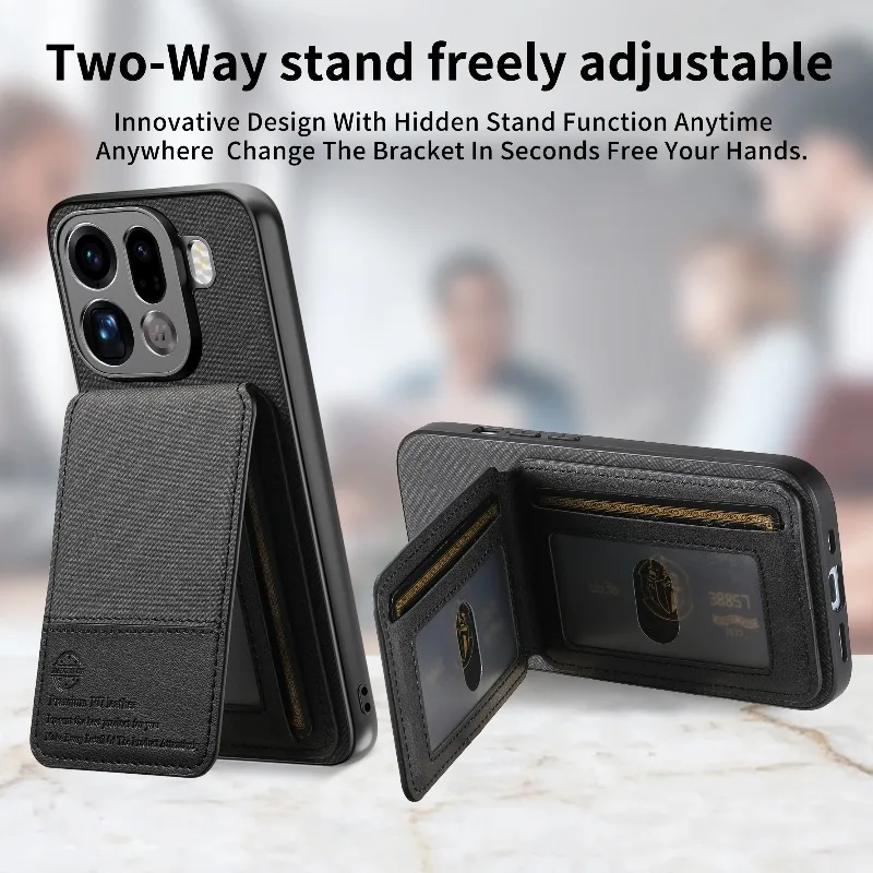 محفظة الوجه فتحة للبطاقات حامل حامل الحال بالنسبة ممن لهم البحث X9 برو بولي Leather الجلود المغناطيسي للصدمات قوس غطاء ل Find X 9 X9Pro #4