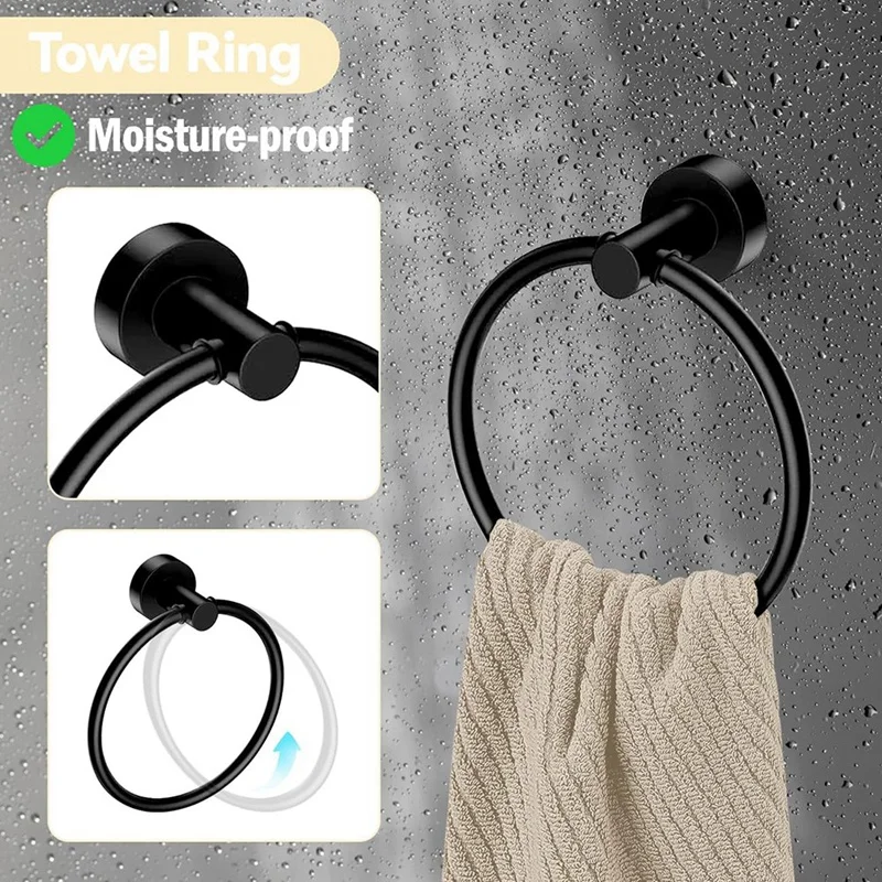Stainless Steel Bathroom 5-Piece Ring Set Towel Rack Set Bathroom Hardware Hook Set Complete Bath Towel Bar Set Retail