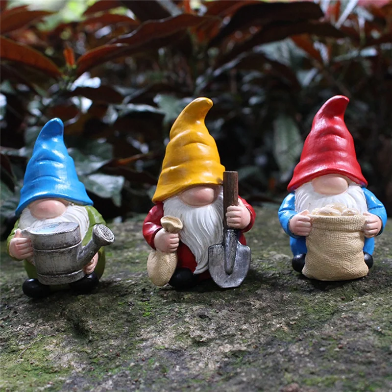 

【Popular】Handmade Resin Garden Ornaments 3 Dwarfs Gardening Gnomes Working Dwarves Suitable For Outdoor And Indoor Decoration, D