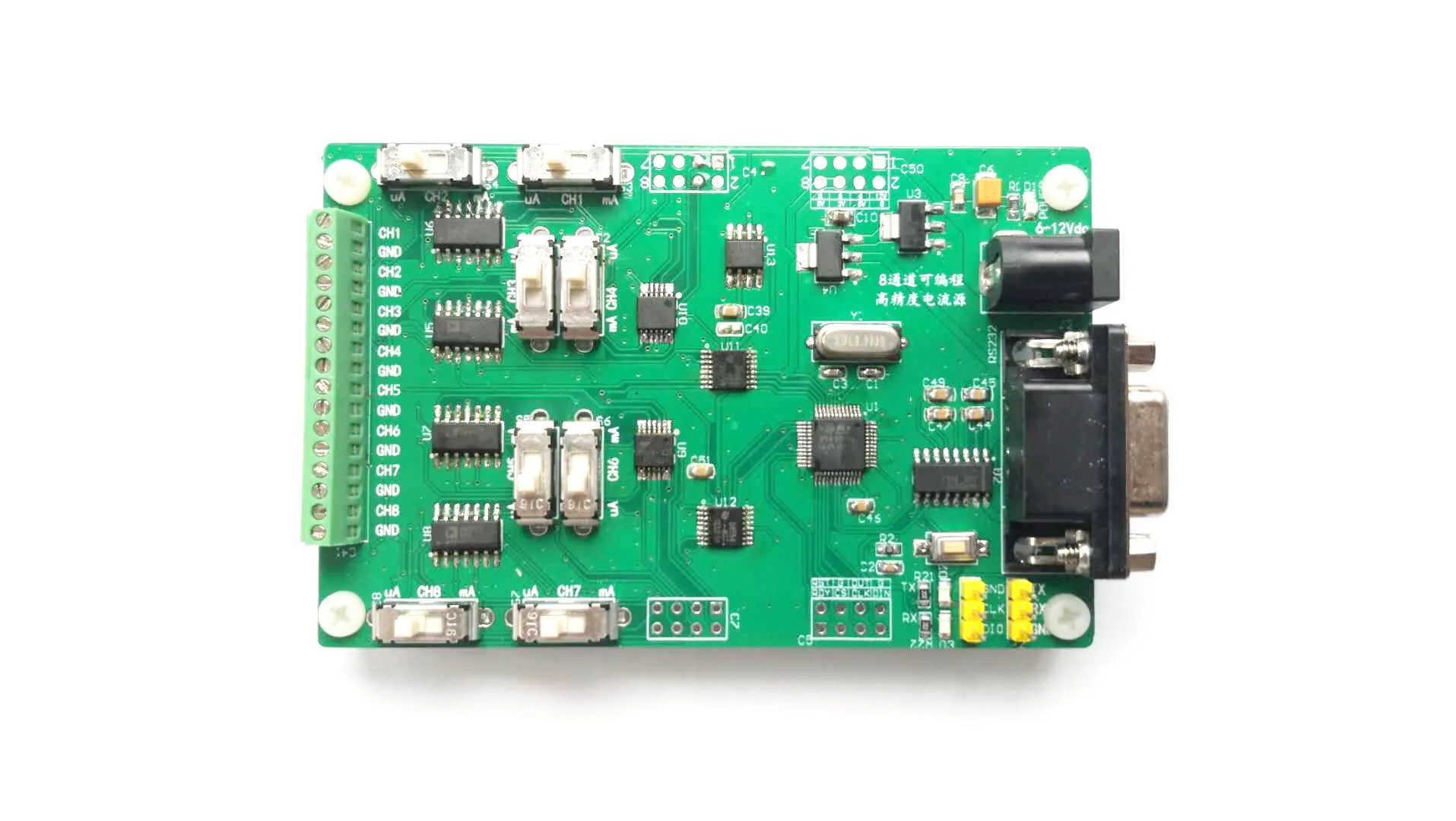 8-channel High-precision 4uA to 10mA Programmable Current Source Board, Resolution 0.04 Microampere