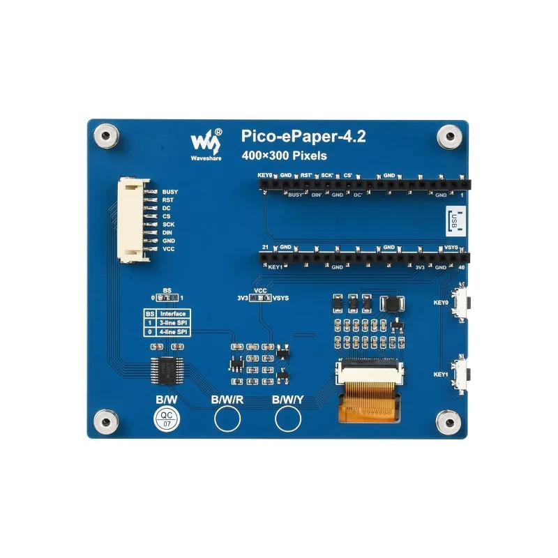 Módulo de pantalla de tinta electrónica de papel electrónico de 4,2 pulgadas para Raspberry Pi Pico, 400x300, negro/blanco, 4 Escala de grises, SPI