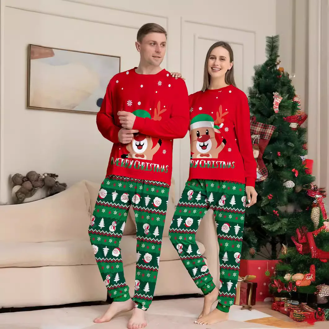 Merry Christmas Print Family Pajamas Set Mom Dad Kids Infants Matching Clothes Loose Soft 2 Pieces Suit Sleepwear Cute Xmas Look