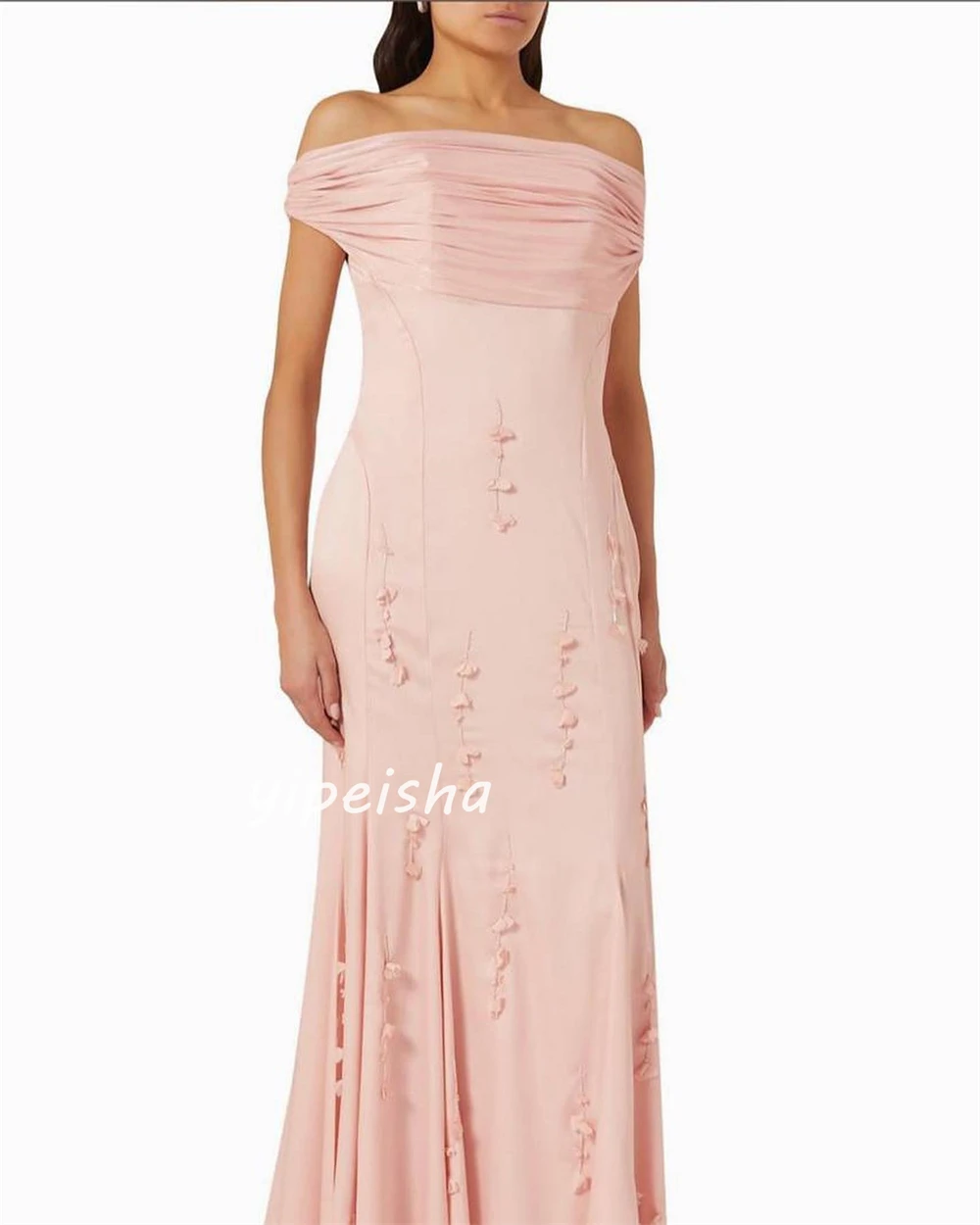 Customized Jersey Applique Ruched Beach A-line Off-the-shoulder Bespoke Occasion Gown Long Dresses