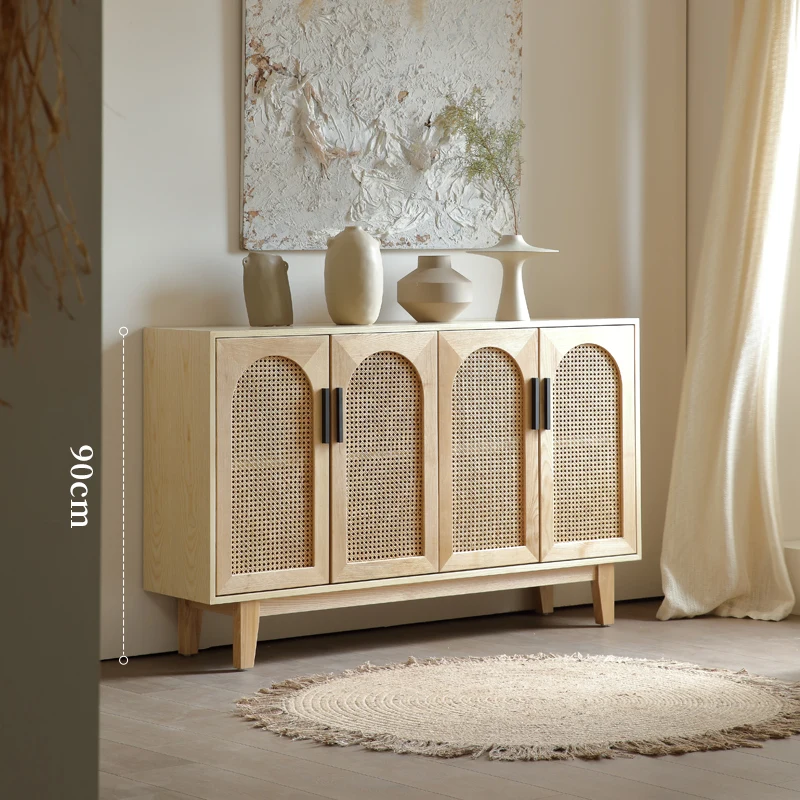 Nordic sideboard, solid wood, home living room, shoe cabinet, simple rattan storage cabinet, wabi-sabi homestay