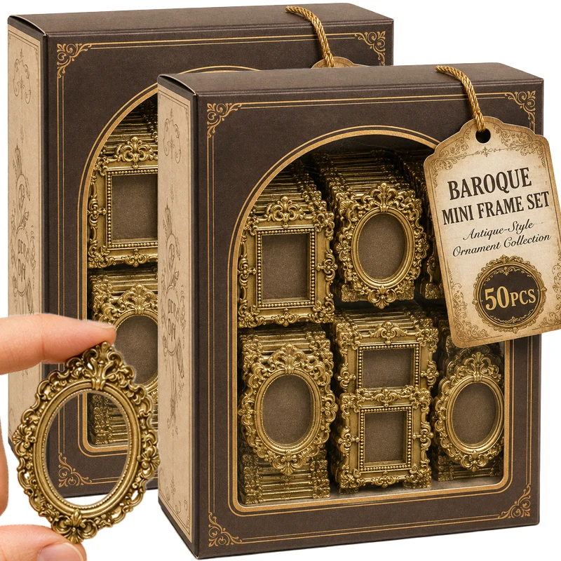Antique Gold Mini Ornate Resin Frames Vintage Empty Photo Frame for Journal Scrapbook DIY Handcraft Desktop Shooting Props Decor