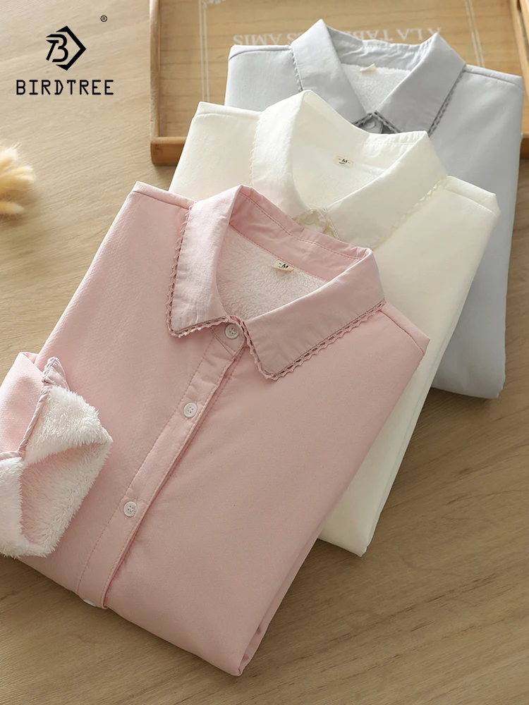 

Новинка 2025, осенняя хлопковая флисовая рубашка с длинными рукавами, женская однотонная однотонная рубашка с отложным воротником, базовая универсальная свободная блузка Mori Girl T58121CC