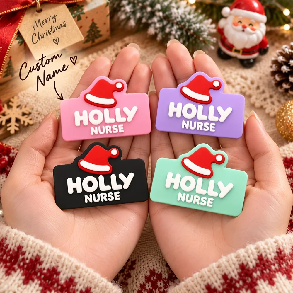 Personalized Christmas Santa Hat Name Badge Acrylic Custom Name  Medical Staff Doctor RN Uniform Nameplate Christmas Gift