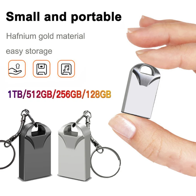 USB 2.0 PenDrive 16GB 32GB 64GB 128GB 256GB 512GB Metal USB Flash Drive With Key Ring Disk Memory USB Stick 2.0 +Type-C Adapter