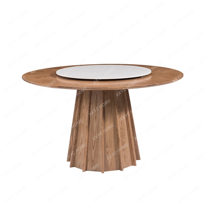 

Solid Wood Dining Tables and Chairs Restaurant Hotel Custom Rotating round Band Turntable Stone Plate Table