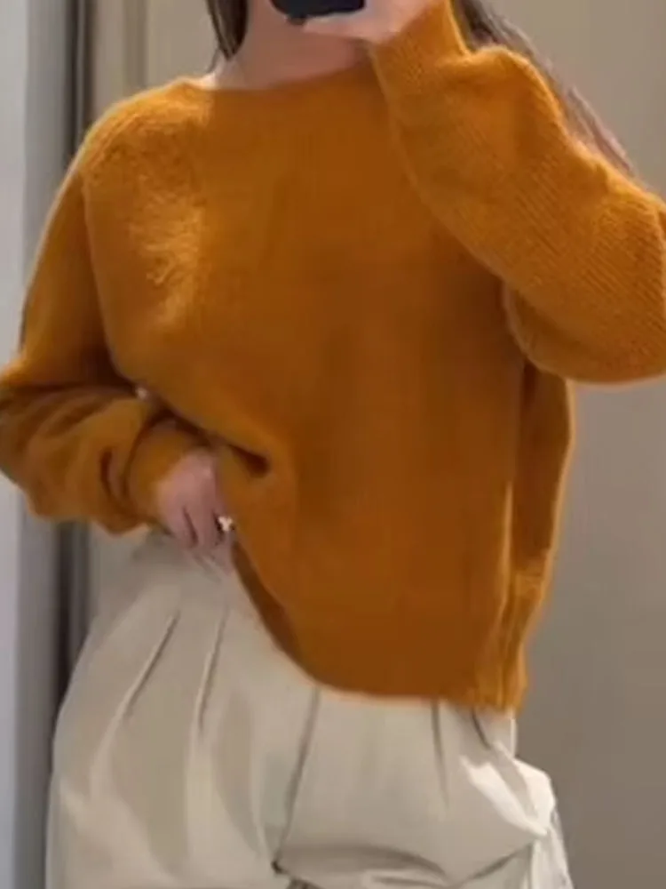 

HH New Woman Autumn Fashion Versatile Crew Neck Long Sleeves Knot Decoration On Back Knitting Pullover Female Commuting Sweater