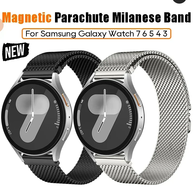 Milanese Loop Strap for Samsung Watch 7 5 Pro 6 4 Classic 44mm/3/Active 2 18mm/20mm/22mm Bracelet Magnetic Parachute Band