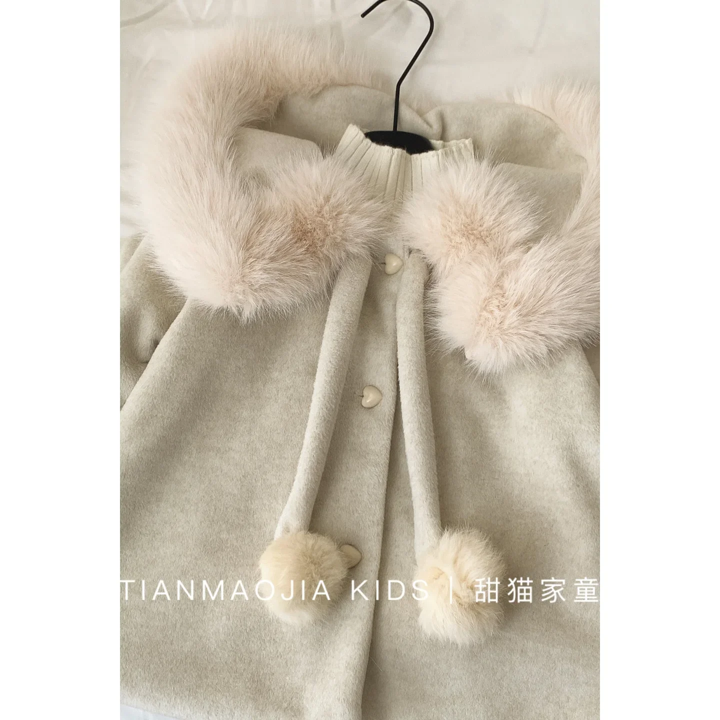 Korean Girls Winter New Fashionable Children Clothing Large Woolen Collar Coat Long Sleeved Woolen Coat for Girls Trendy