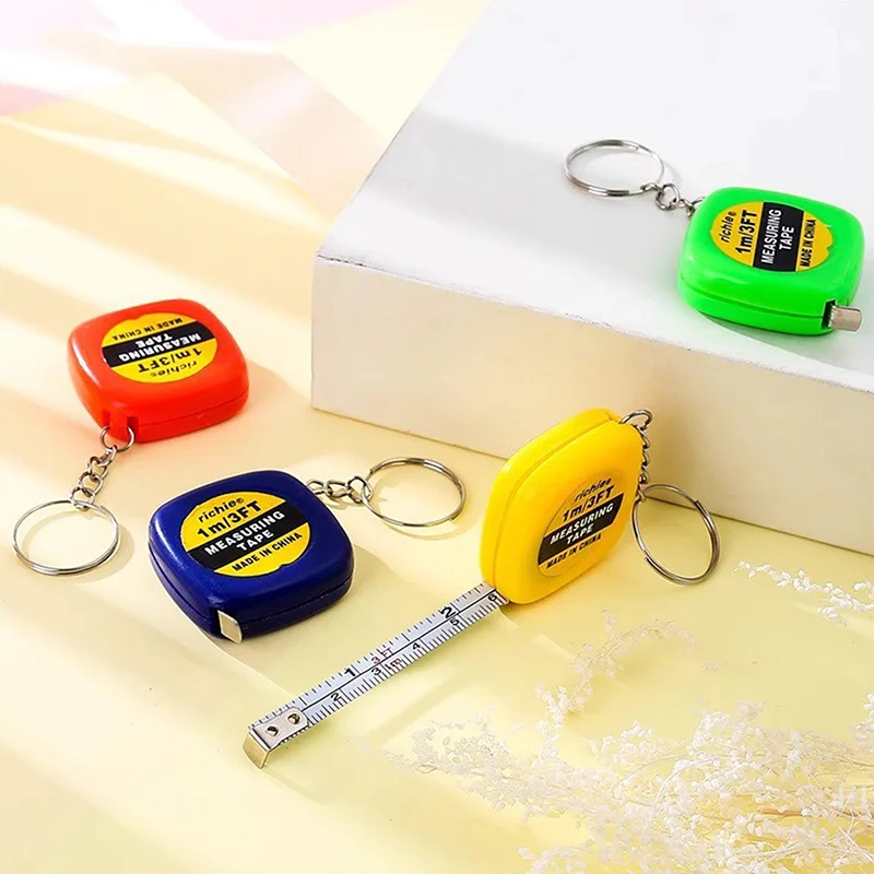 [YU]1meter Length Automatic Telescopic Ruler Portable Mini Metal Tape Measure With Keychain Square Multicolor Height Ruler