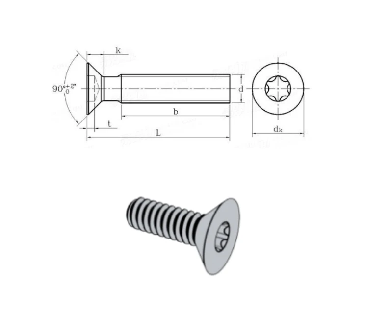 50pcs/lot #8-32*L Titanium countersunk head Phillips screws American ISO14581 Torx flat head screws Ti blossom six-lobe screw