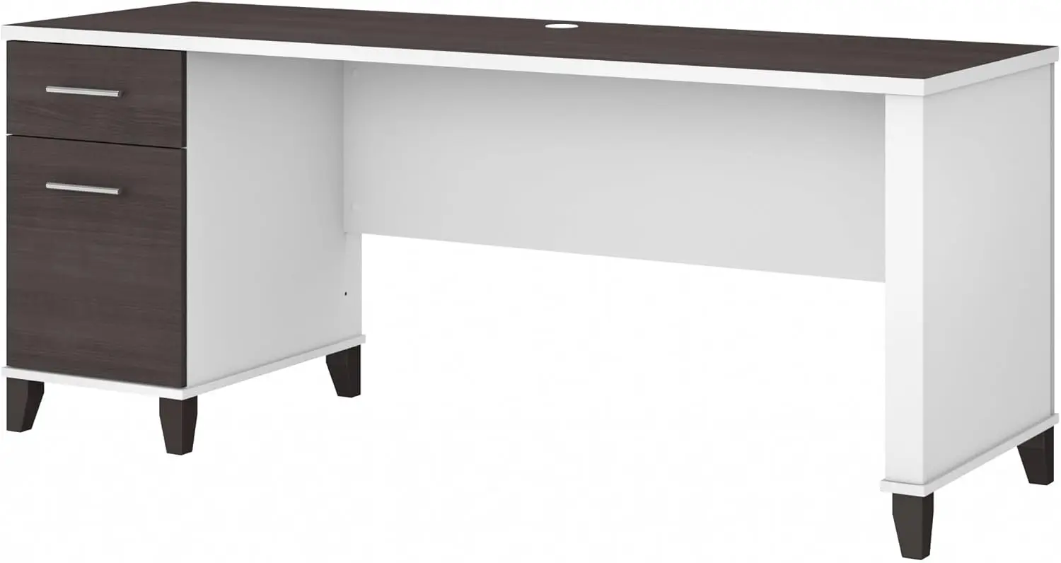 

Furniture Somerset Computer Desk with Drawers Large PC/Laptop Table for Home Office, 72W, White And Storm