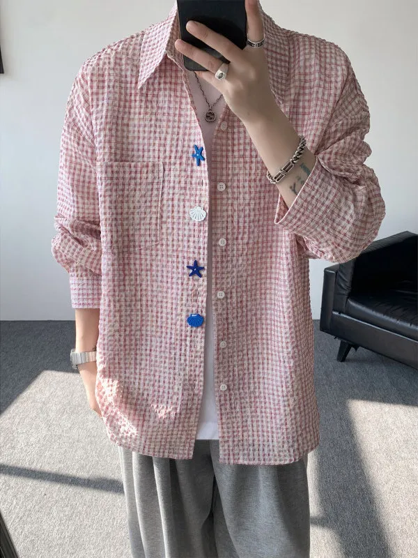 

American Sle Long Sve irt Men's Casual Loose Fit Plaid Patterned Outerwear New Sle Versatile Loose Feeling irt
