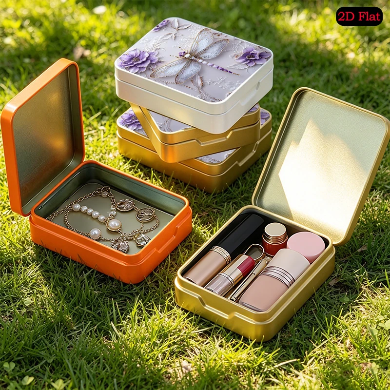 Purple and Gold Dragonfly Theme Small Pocket Flip Top Metal Tin Box, UV Printed Custom Tinplate Box, Anti-rust Mini Tin Box