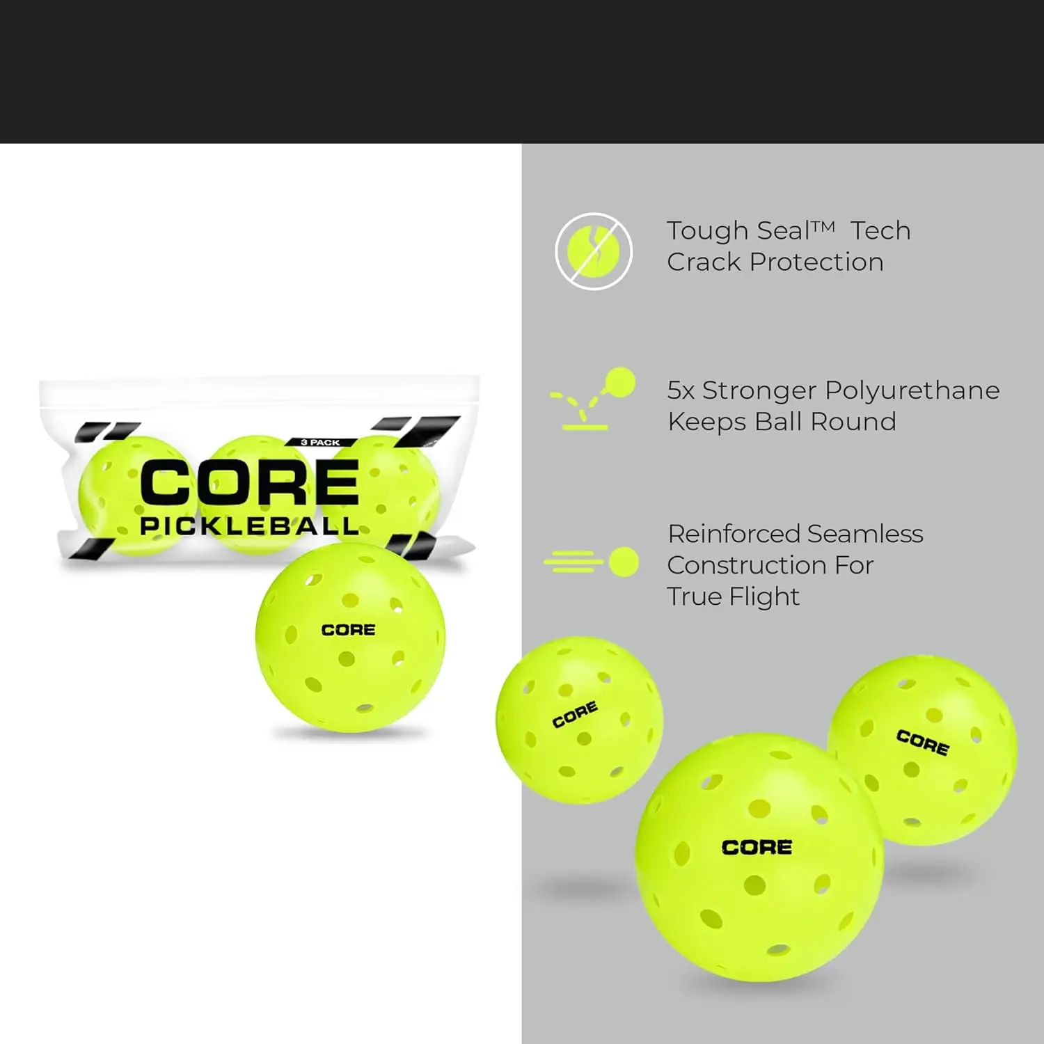 CORE Pickleball Balls for Professionals and All Levels of Play - Set of 4-50 Balls with 40 Holes - Durable & Seamless Design -