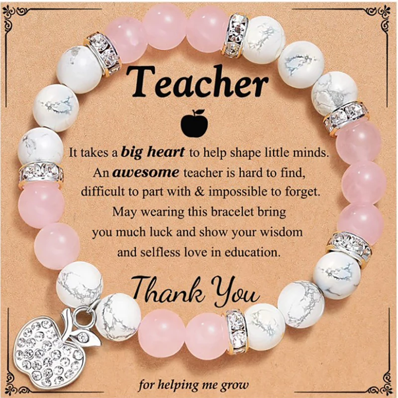 Natural Stone Teacher Bracelet Gifts for Women,thank You Gifts for Teacher Meaningful Gifts for Women with Gift Message Card