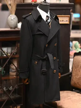 Men's British-Style Double-Breasted Long Trench Coat 4 British Style Classic Design Mens Double Breasted Trench New Spring Autumn Business Casual Overcoat High Street Mens Long Coat 4