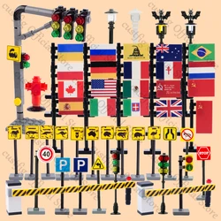 Military Army National Flag Soldier Figures Accessory Building Blocks City Town Traffic Road Outdoor Warning Signs Brick Kid Toy