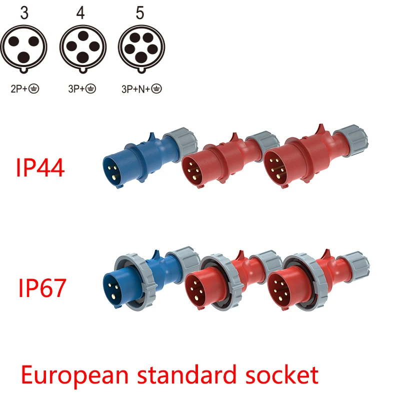 Industriële stekker en stopcontact 5-pins 3-core 3P/4P/5P elektrische connector 16A 32A IP67 wandmontage stopcontact 220V 380V 415V MANNELIJK VROUWELIJK