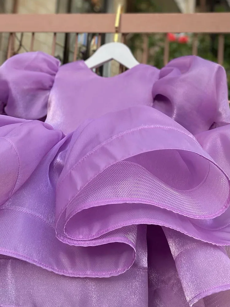 Luxury Girls Elegant Dresses Purple Bubble Sleeves Elegant Birthday Party Dress 3-10 Year Old Big Bow Christmas Girl Dress