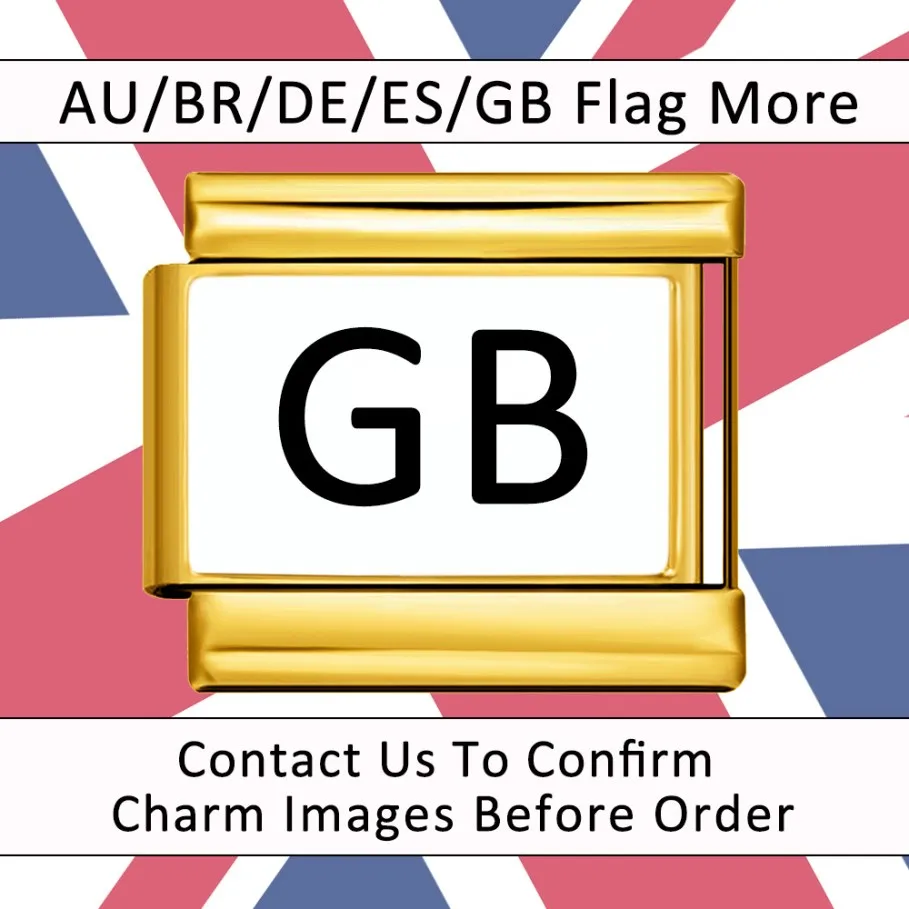 GEMOSA Weltflaggen-Anhänger in Goldfarbe, Italienisches Charm-Element für 9mm Edelstahl-Armbänder, Schmuckherstellung DIY Perlen-Zubehör – Detail 1