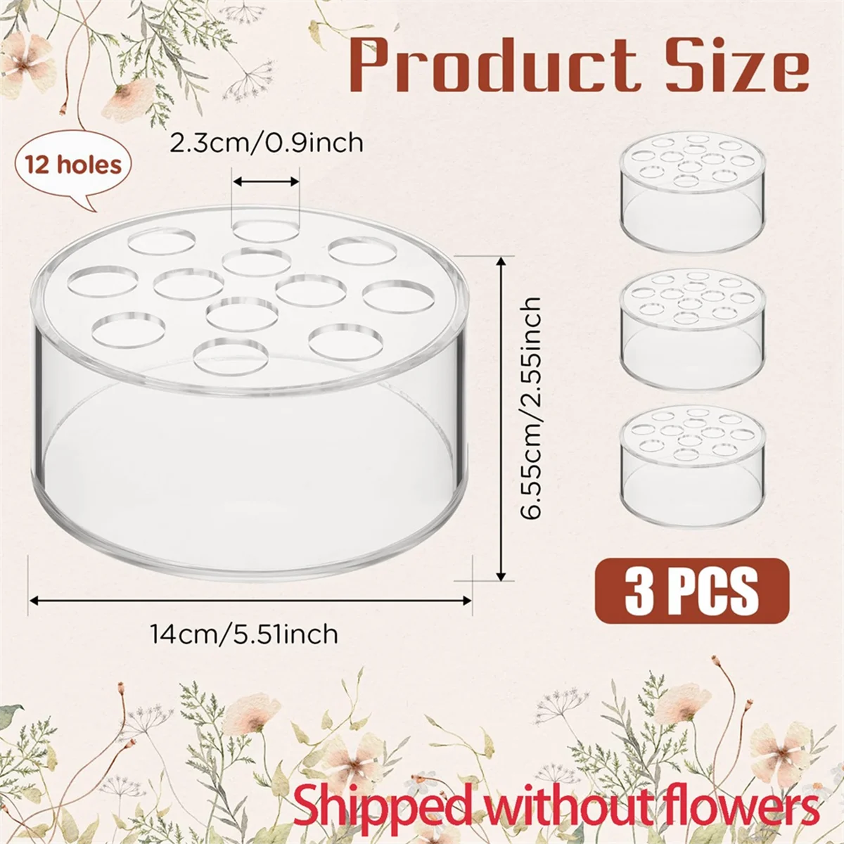 3 Pcs Acrylic Floral Centerpiece for Dining Table Decorations Wedding Round Flower Vase 12 Holes Centerpiece Vases