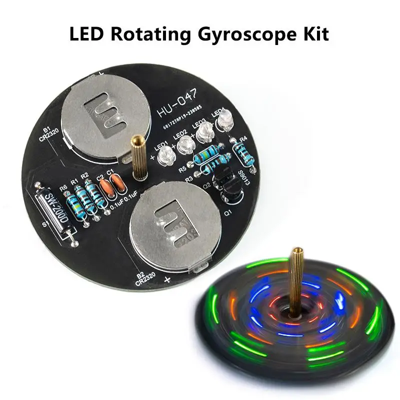 Rotating Gyroscope Soldering Practice DIY Kit, LED blinking Lights Circuit Board for Beginners.