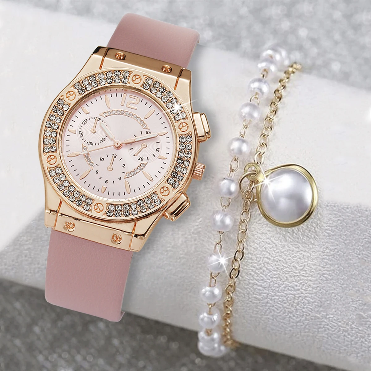 One Watches And Bracelet Set Luxury Rhinestone Women Fashion Elegant Wristwatch Quartz Watch For Girl Ladies Clock Relogio